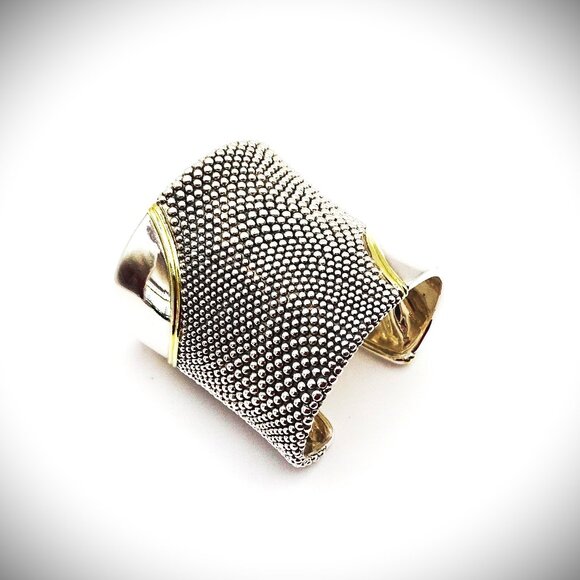 LAGOS Caviar Collection Sterling Silver Cuff 18K Gold Cuff Bracelet 199.9 Grams - Picture 6 of 13